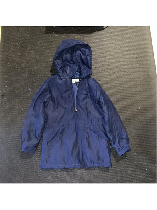 London Fog Jackets & Blazers - London Fog Rain Coat Womens PXS Petite Blue Hooded Full Zip Mid Length Lined